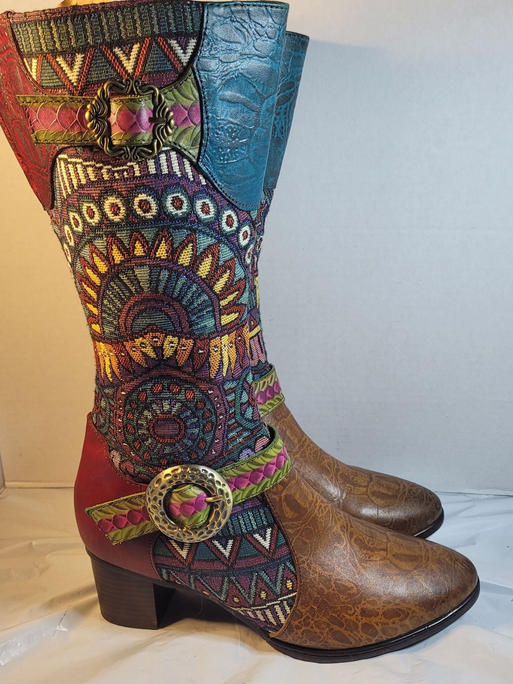 Womens Socofy Mid Calf Bohemian Heeled Boots Size 40,  US Size 9 (S2)